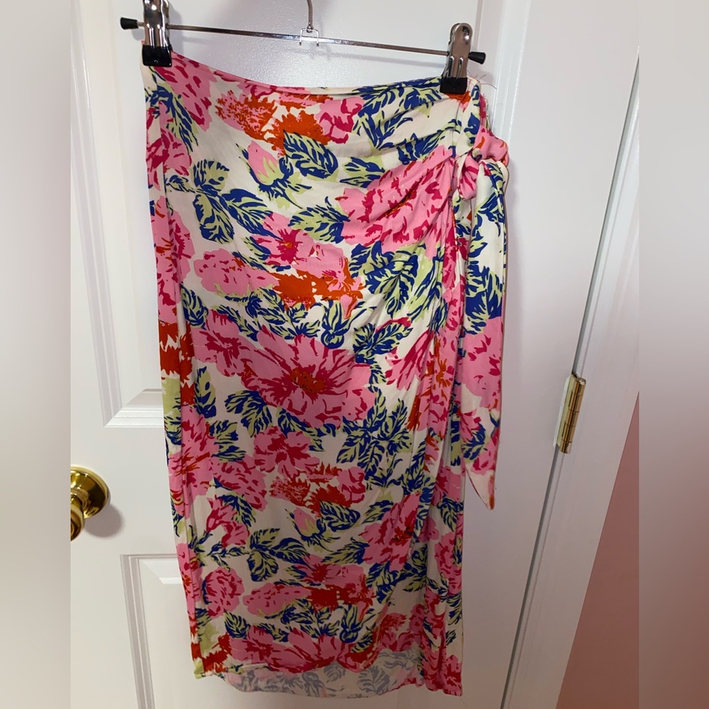 Floral Pink and Blue Wrap Skirt